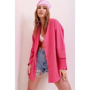 Trend Alaçatı Stili Women's Fuchsia Oversized Long Woven Shirt