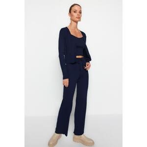 Trendyol Navy Blue Twill Blouse, Cardigan, Pants, Sweater Top-Top Suit