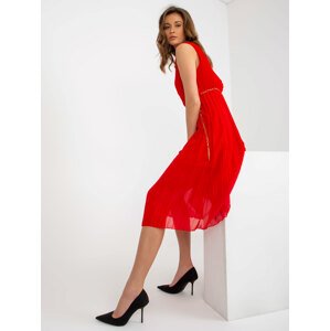 Red midi dress pleated viscose