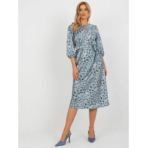 Light blue cocktail midi dress with leopard pattern