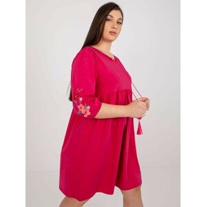 Fuchsia flared dress size plus with embroidery