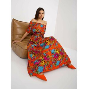 Orange flowing Spanish dress with flowers