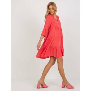 Coral loose dress with frills and V-neck SUBLEVEL