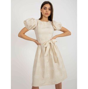 Beige flowing cocktail dress with belt