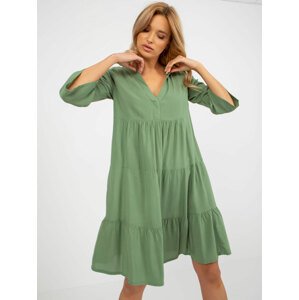 Khaki sundress with frills and 3/4 sleeves SUBLEVEL