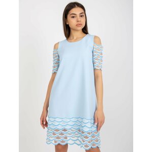 Light blue cocktail dress with openwork decoration