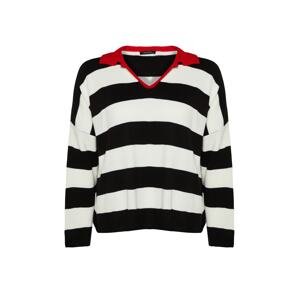 Trendyol Curve Red Polo Neck Striped Knitwear Sweater