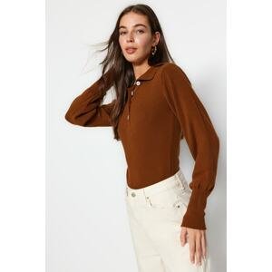 Trendyol Brown Fitted Knitwear with Snap fastener Body