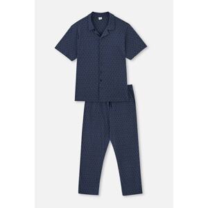 Dagi Navy Blue Shirt Collar Short Sleeves Patterned Pajamas Set