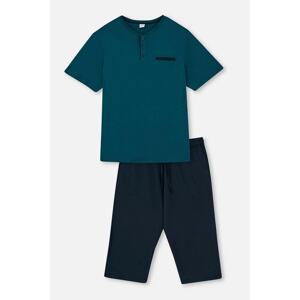 Dagi Oil Green Capri Knitted Pajamas Set with Half Pops.