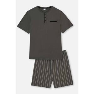 Dagi Anthracite Half-Pleat Striped Bottom Knit Shorts Pajamas Set.