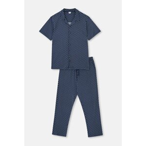 Dagi Navy Blue Shirt Collar Printed Pajamas Set