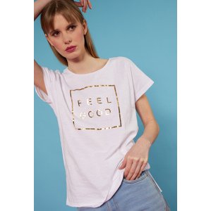 MONNARI Woman's T-Shirts White T-Shirt With Gold Application Multicolor
