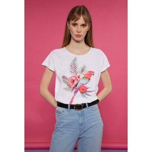 MONNARI Woman's T-Shirts White T-Shirt With Tropical Print Multicolor