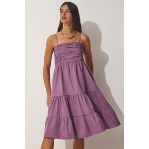 Happiness İstanbul Women's Lilac Straps, Flounces Summer Poplin Dress