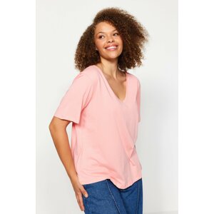 Trendyol Curve Plus Size T-Shirt - Pink - Regular fit