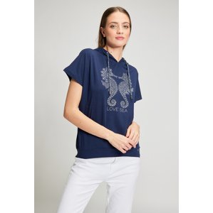 MONNARI Woman's T-Shirts Women's T-Shirt With Rhinestone Pattern Navy Blue
