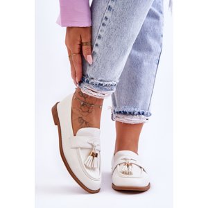 Classic leather moccasins with fringe White Camis