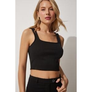 Happiness İstanbul Women's Black Summer Sweater Crop Blouse