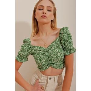 Trend Alaçatı Stili Women's Green Collar Knitted Blouse with Pleats and Knitted Front