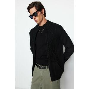 Trendyol Men's Black Slim Fit Knit Detail Zippered Pocket Knitwear Cardigan