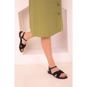 Soho Black-Linen Women's Sandals 18206