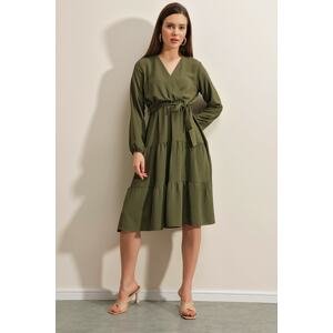 Bigdart 2369 Double-breasted Dress with Ruffles - Khaki