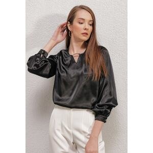 Bigdart 0448 Flowy Satin Blouse - Black