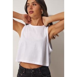 Happiness İstanbul Women's White Cotton Halterneck Crop T-Shirt