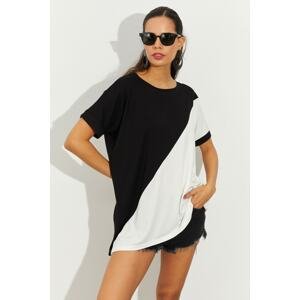 Cool & Sexy Women's Black and White Asymmetrical Block Blouse