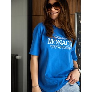 Blue cotton T-shirt with embroidered inscription