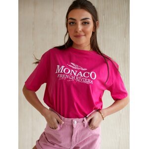 Cotton T-shirt with embroidered pink lettering