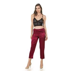 Two-piece pyjamas with lace top in black and burgundy