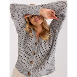 Grey loose sweater with openwork pattern