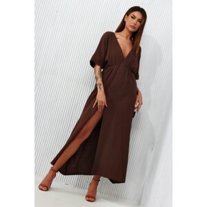 Official Miss city maxi dress with deep neck brown