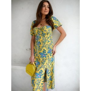 Yellow patterned maxi dress with tied neckline