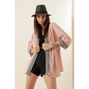 Bigdart 5866 Embroidered Knitted Kimono - Powder