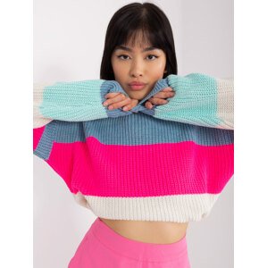 Blue and fluo pink wool oversize sweater