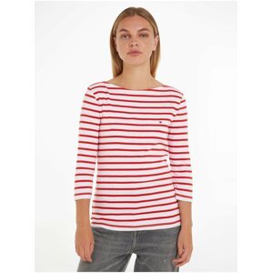 White and Red Ladies Striped Long Sleeve T-Shirt Tommy Hilfiger - Women