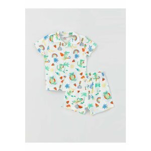 LC Waikiki Polo Collar Short Sleeve Patterned Baby Boy Pajamas Set