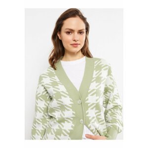 LC Waikiki Women's V-Neck Patterned Long Sleeve Knitwear Cardigan