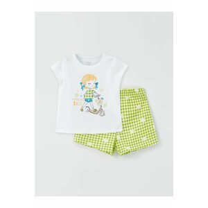 LC Waikiki Lcw Baby Crew Neck Printed Baby Girl T-Shirt And Shorts 2-Pair Set
