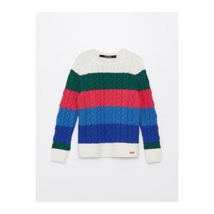 LC Waikiki Crew Neck Color Block Long Sleeve Girls' Knitwear Sweater