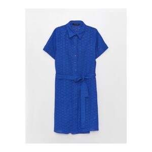 LC Waikiki Shirt Collar Patterned Short Sleeve Embroidered Women's Dress