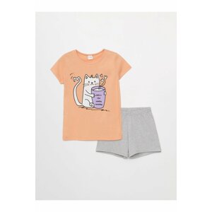 LC Waikiki Crew Neck Printed Short Sleeve Girls' Shorts Pajamas Set