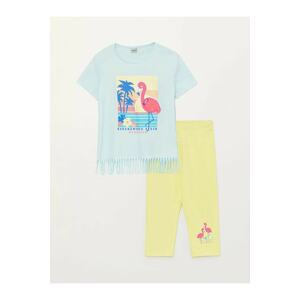 LC Waikiki Lcw Kids Crew Neck Printed Short Sleeved Girls T-Shirt And Tights.