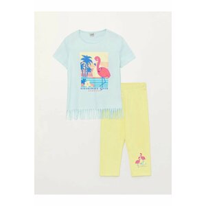 LC Waikiki Lcw Kids Crew Neck Printed Short Sleeved Girls T-Shirt And Tights.