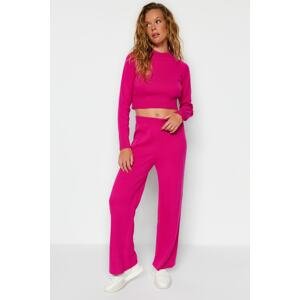 Trendyol Fuchsia Crop Basic Knitwear Top and Bottom Set