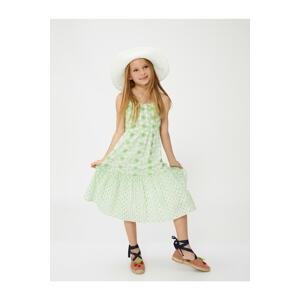 Koton Floral Dress with Thin Straps Lined, Ruffled Dress with Pleated Waist.