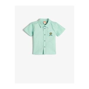 Koton Linen-Mixed Shirt with Short Sleeves and Pockets. Embroidered Detail.